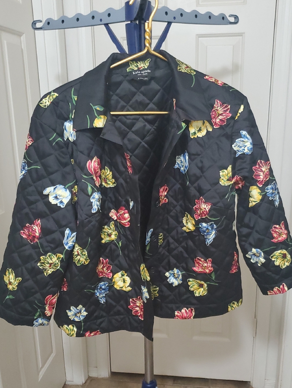 kate spade Black Quilted Floral Puffer Jacket